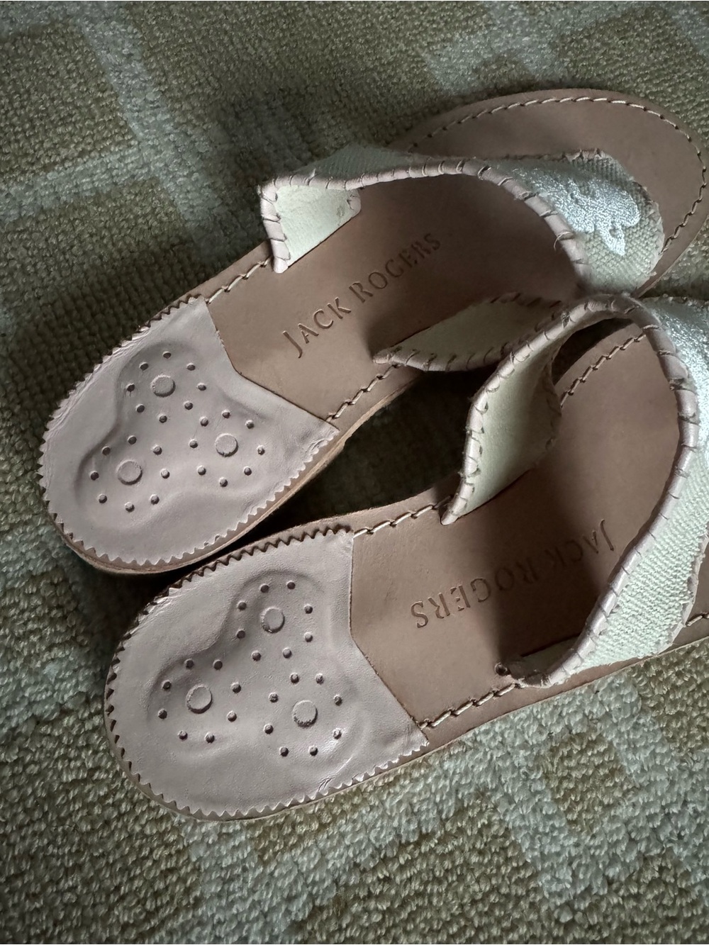 Jack Rogers Spartina Mermaid Thong Flip Flop Sandals Pink Ivory Leather Linen 9 - Picture 13 of 14